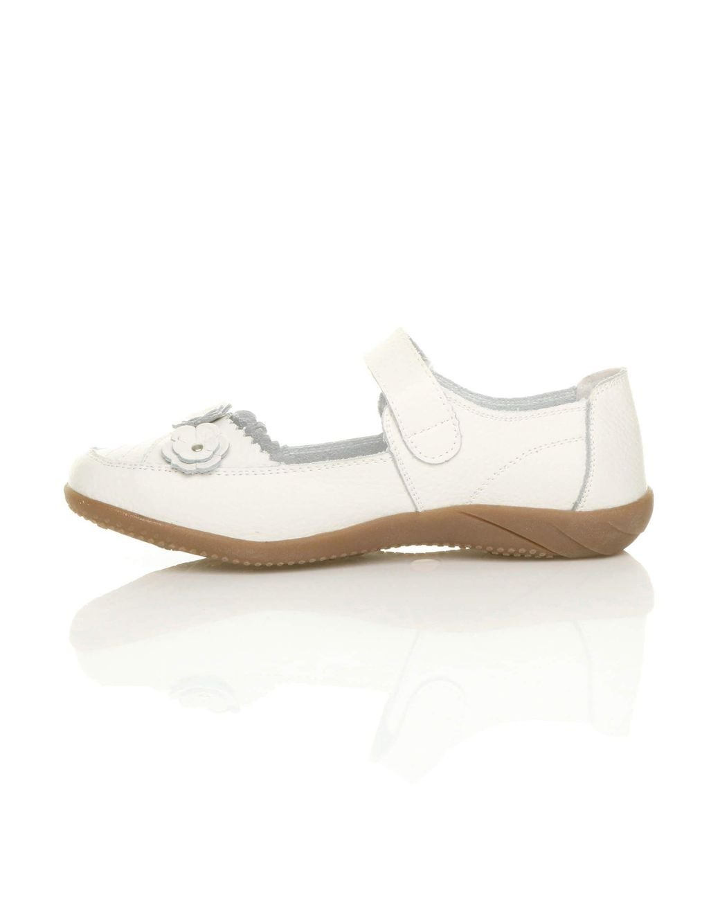 AJVANI White Low Heel Comfort Touch Close Leather Mary Janes