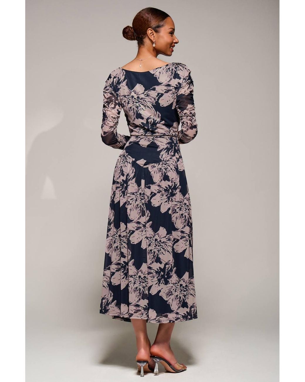 Jolie Moi Black Long Sleeve Asymmetric Mesh Midi Dress