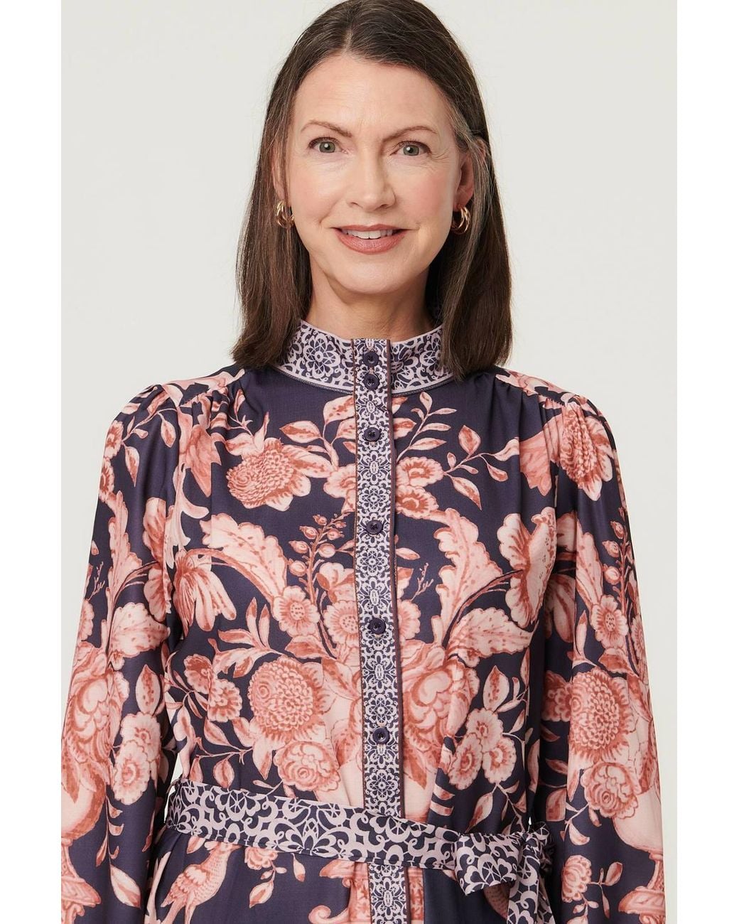 Izabel London Red Border Print High Neck Maxi Shirt Dress