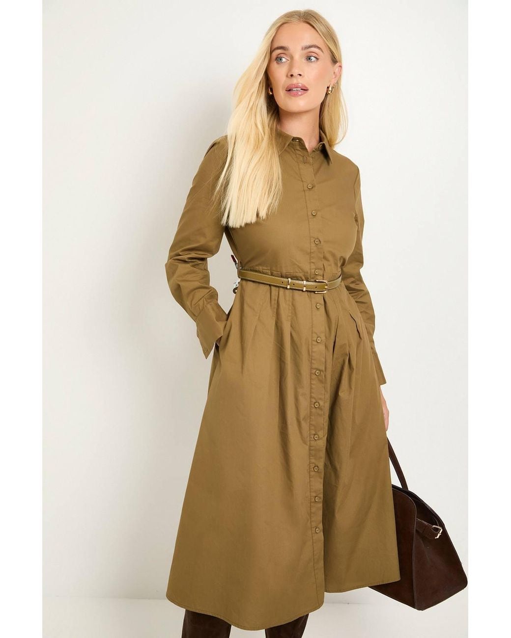 Wallis Natural Petite Cotton Belted Shirt Dress