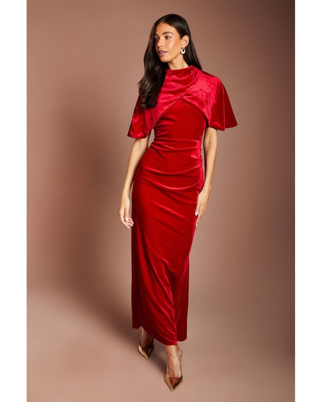Coast Red Velvet Cape Detail Maxi Dress