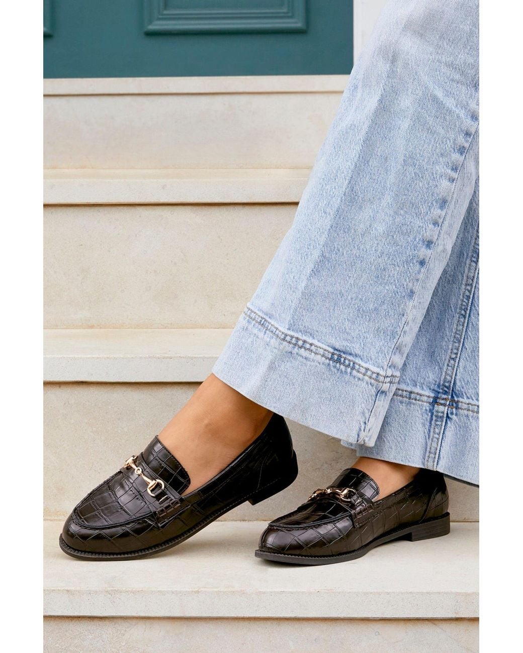Linzi White Maison Faux Croc Patent Leather Loafers