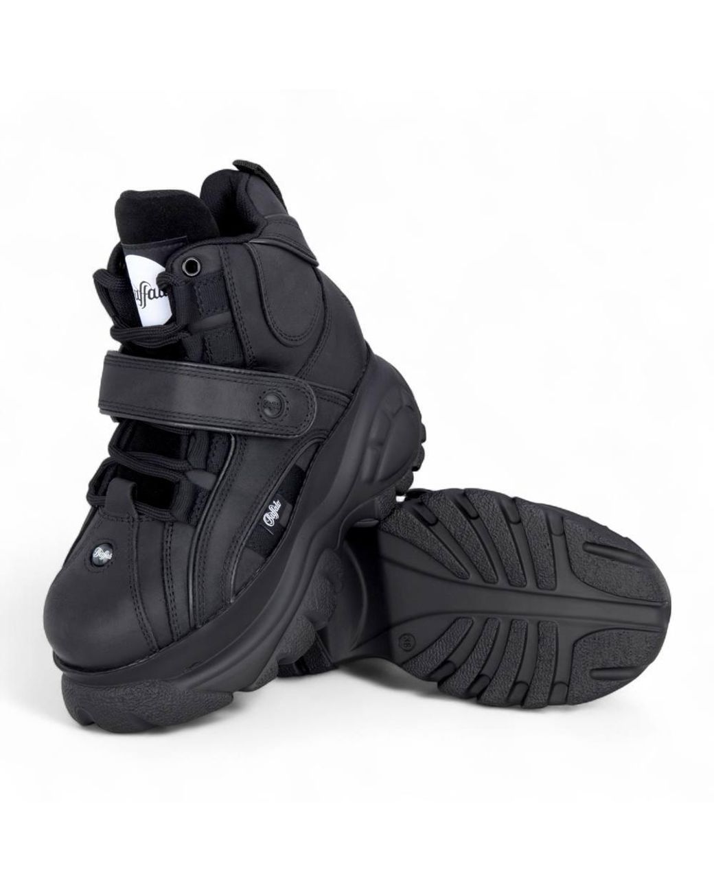 Infinity Leather Black Buffalo Leather Chunky Platform High Ankle Boots
