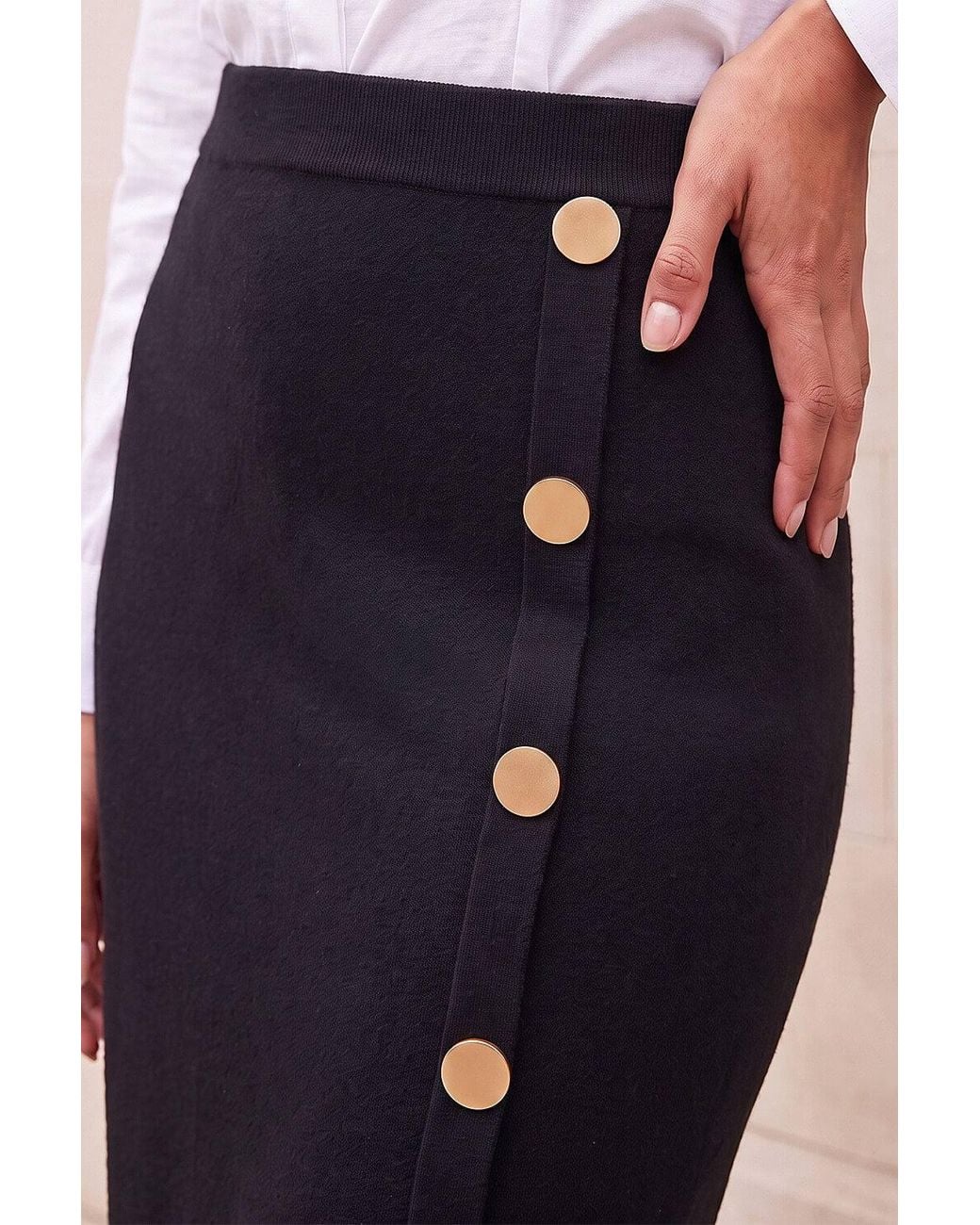 Roman Blue Button Front Wrap Skirt