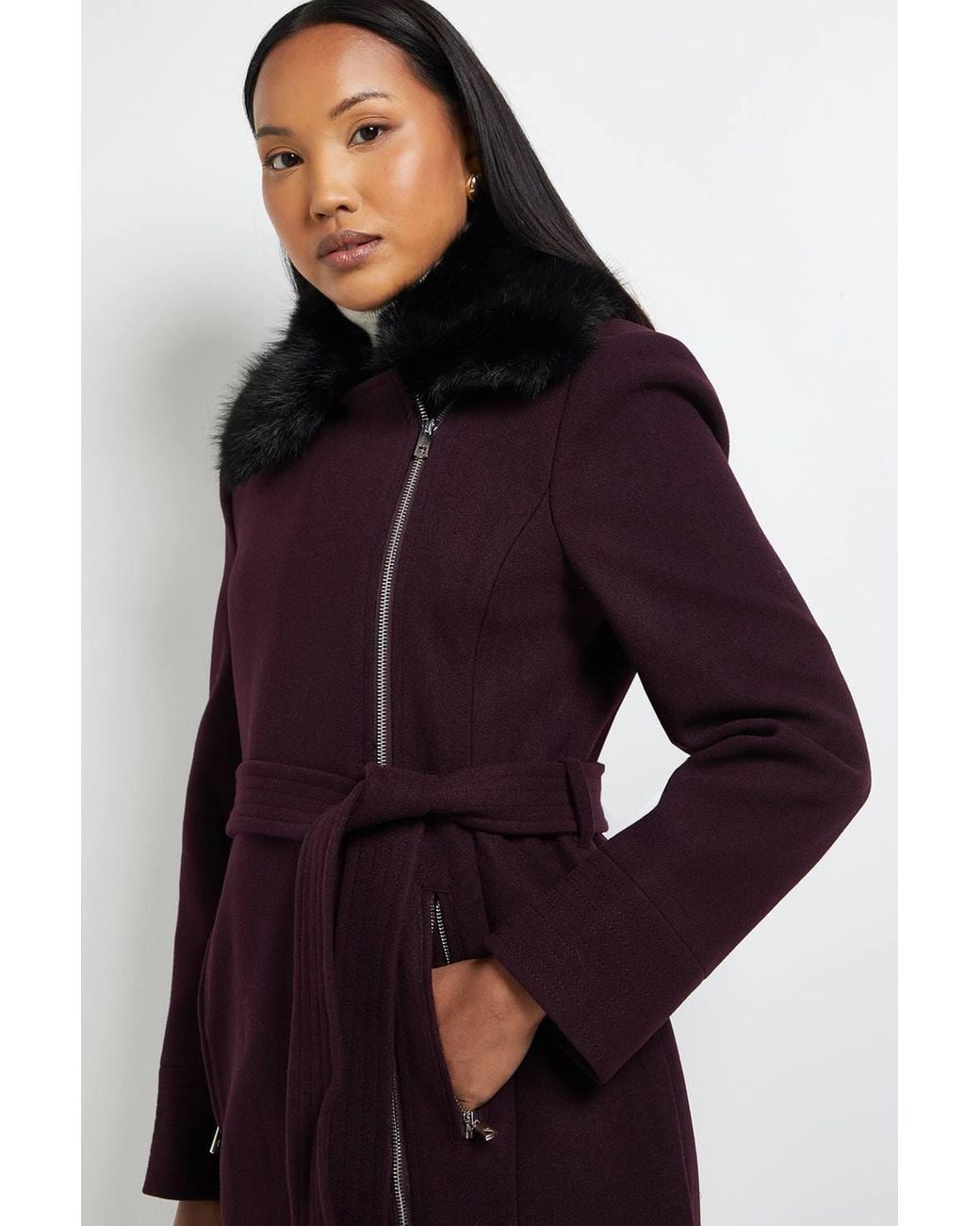 Wallis Blue Principles By Faux Fur Collar Coat