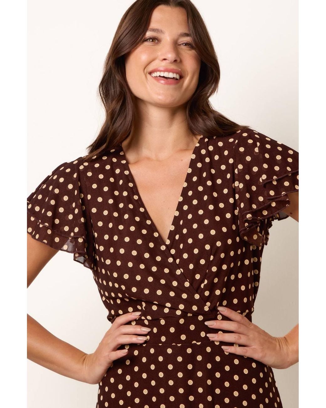 Blue Vanilla Brown Short Sleeve V-Neck Mini Dress