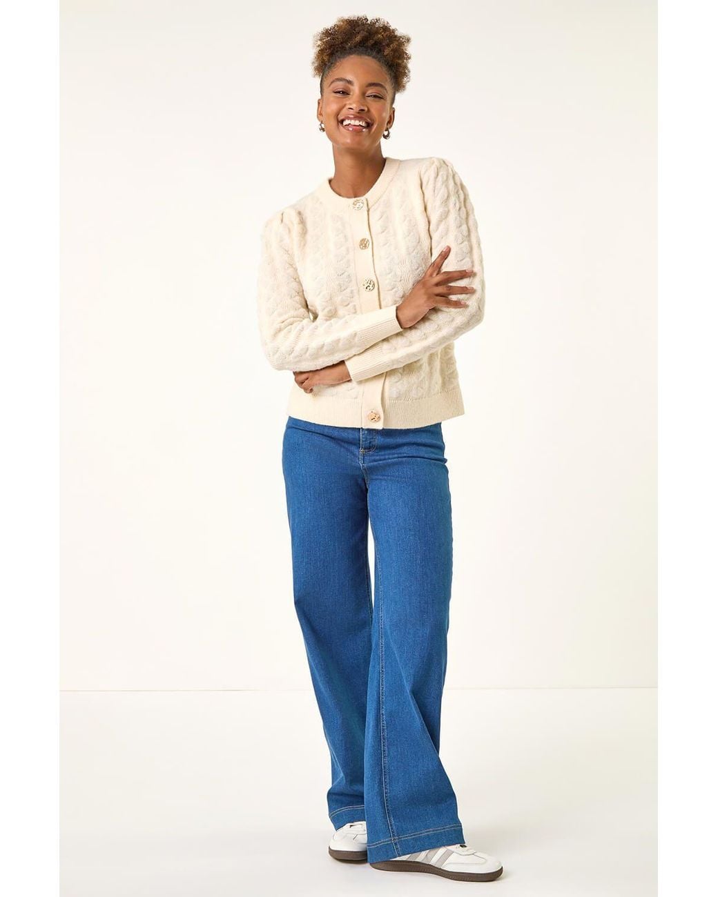 Roman Blue Textured Buttoned Knit Cardigan