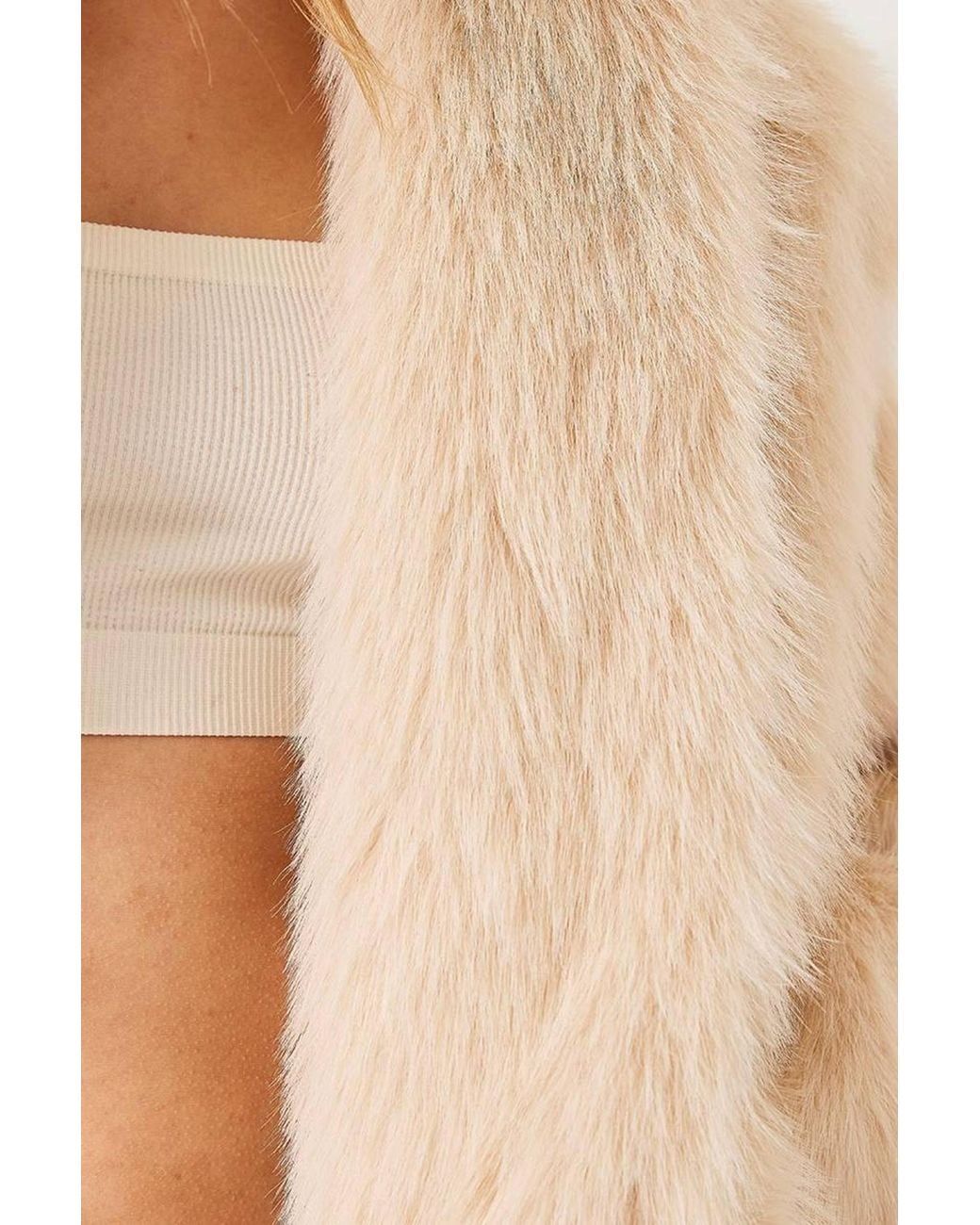 Bianco Lucci Blue Faux Fur Cropped Open Collar Coat