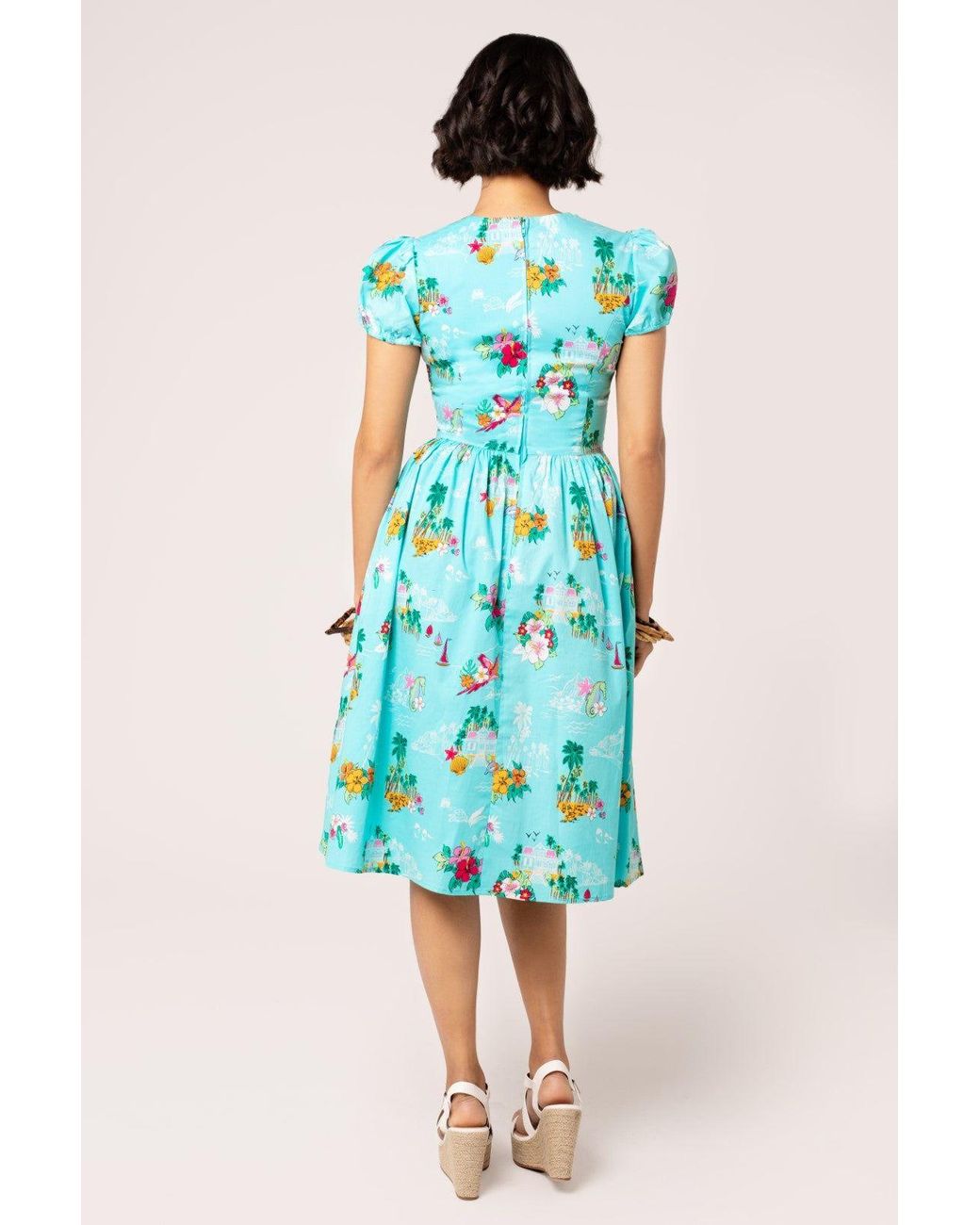 Hell Bunny Blue Ayanna 50's Style Stretch Midi Dress