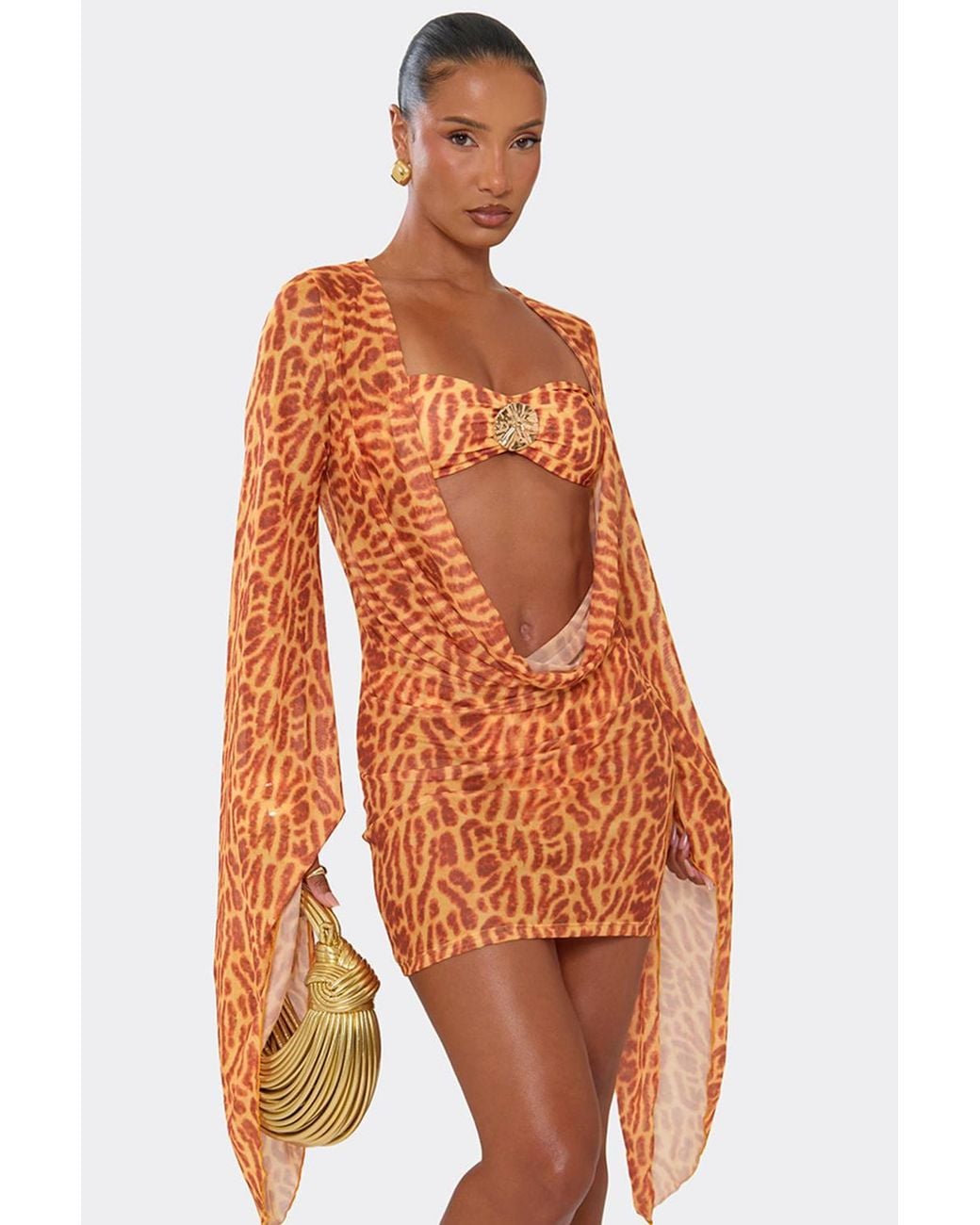 EGO Orange Leopard Print Mini Dress
