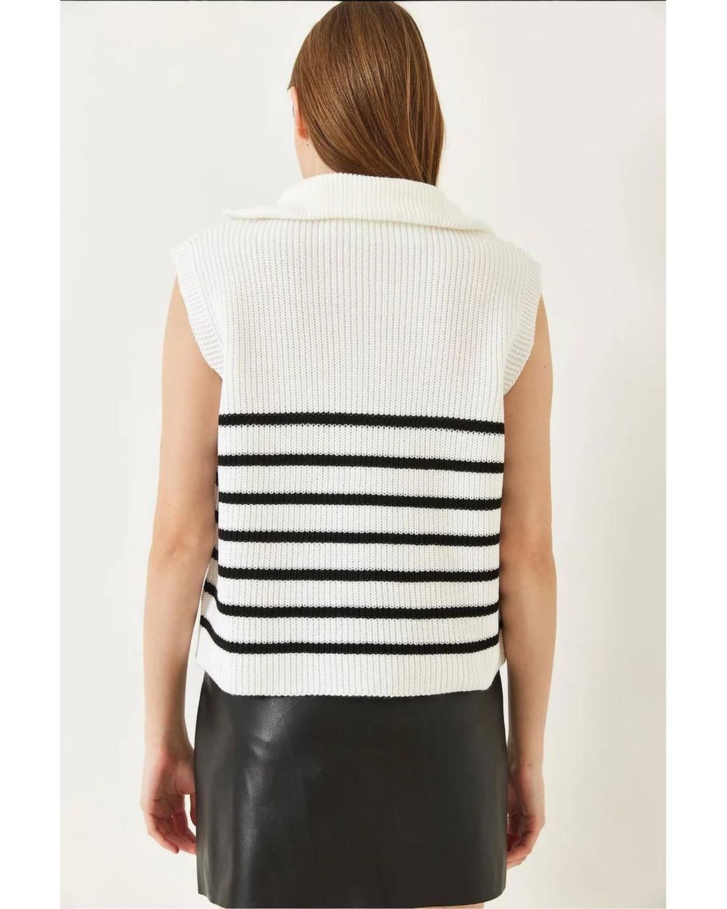 Bianco Lucci Blue Striped Knitwear Sweater Vest With Zipper Collar