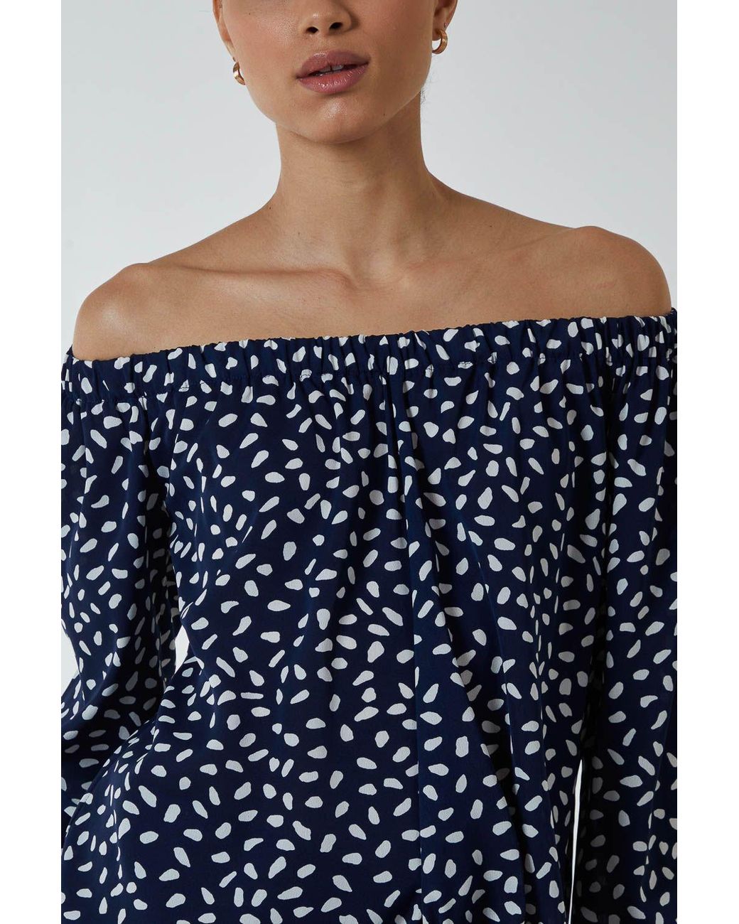 Blue Vanilla Blue Off Shoulder Print Top With Tie