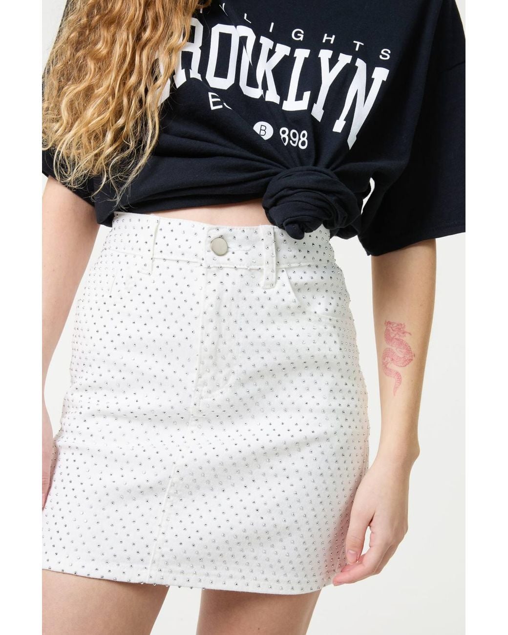 Pink Vanilla Black Denim Diamante Mini Skirt