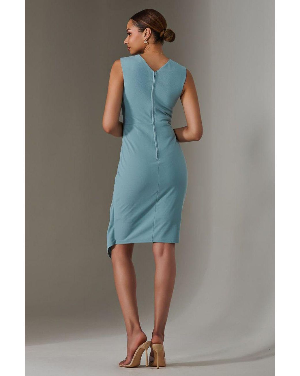 Jolie Moi Blue Sleeveless Wrap Front Midi Dress