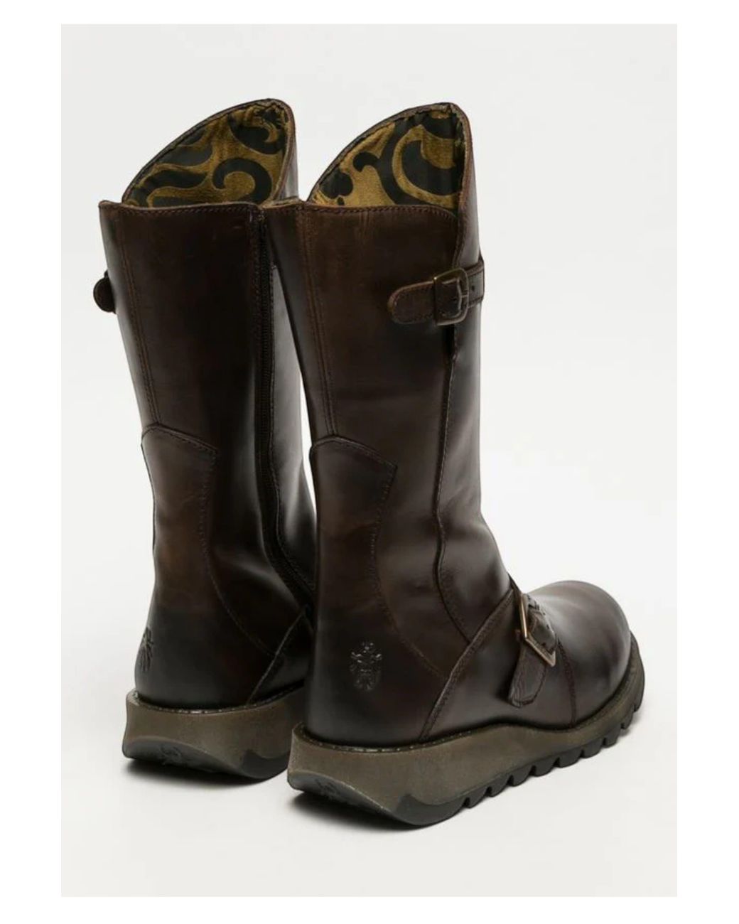 Infinity Leather Black Fly London Mes 2 Wedge Heel Buckle Mid-Calf Leather Zip Platform Boots