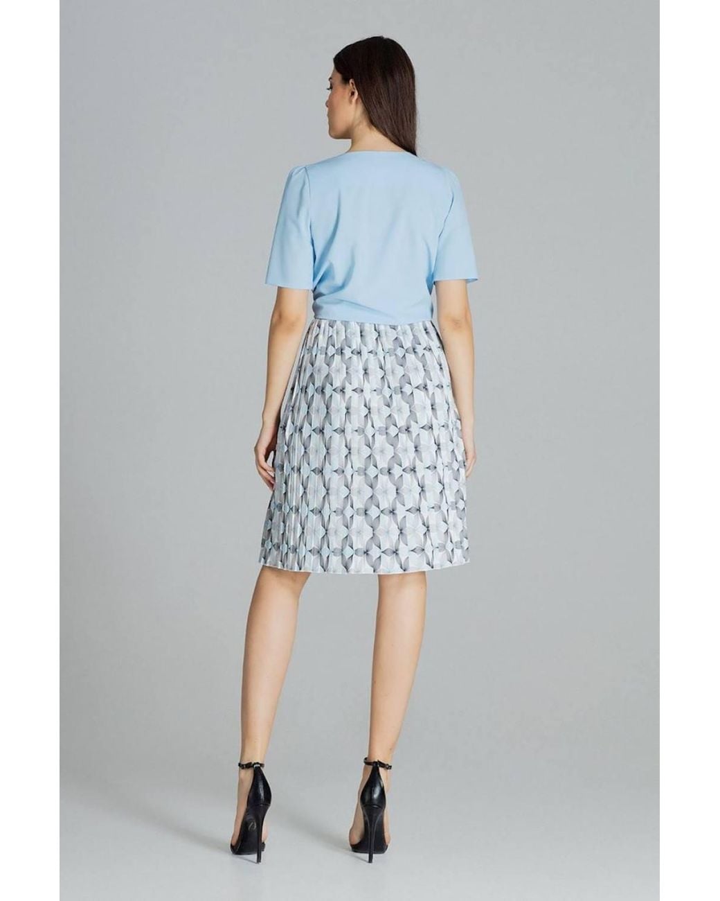 Love Lace Blue Pleated Pattern Midi Skirt Elastic Waist