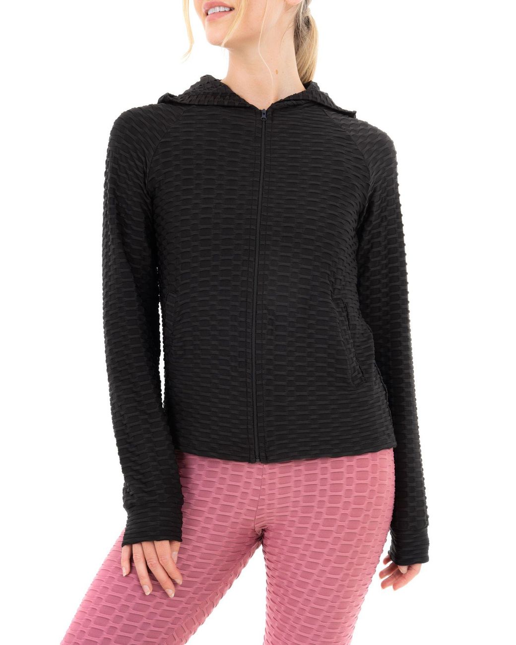 Smart Living Black Lightweight & Flexible Full-Zip Honeycomb Textured Jacket