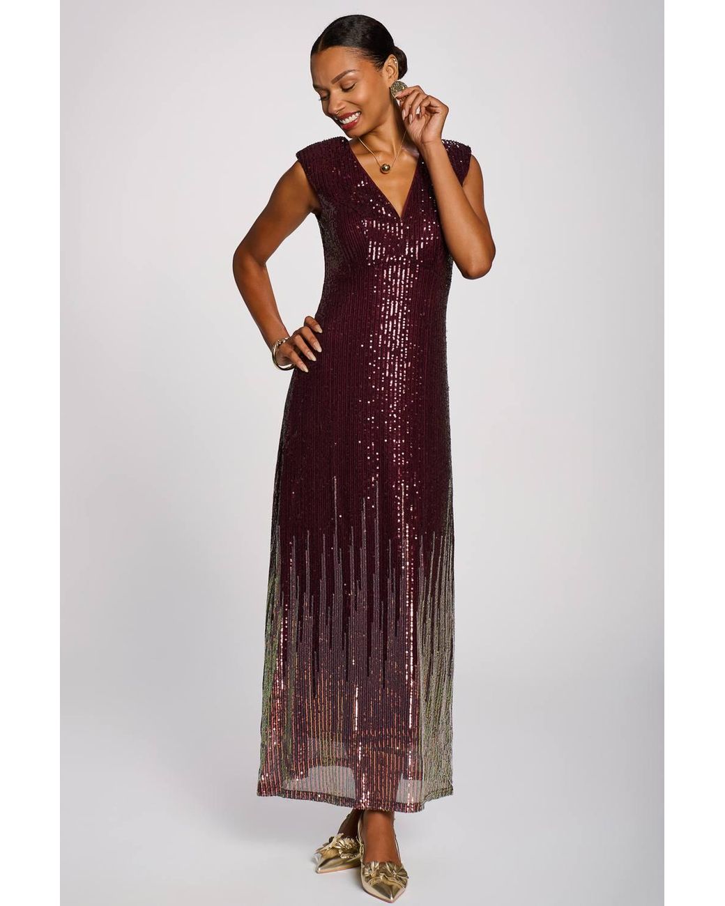 Jolie Moi Purple Multi-Tone Patterned Sequin Maxi Dress