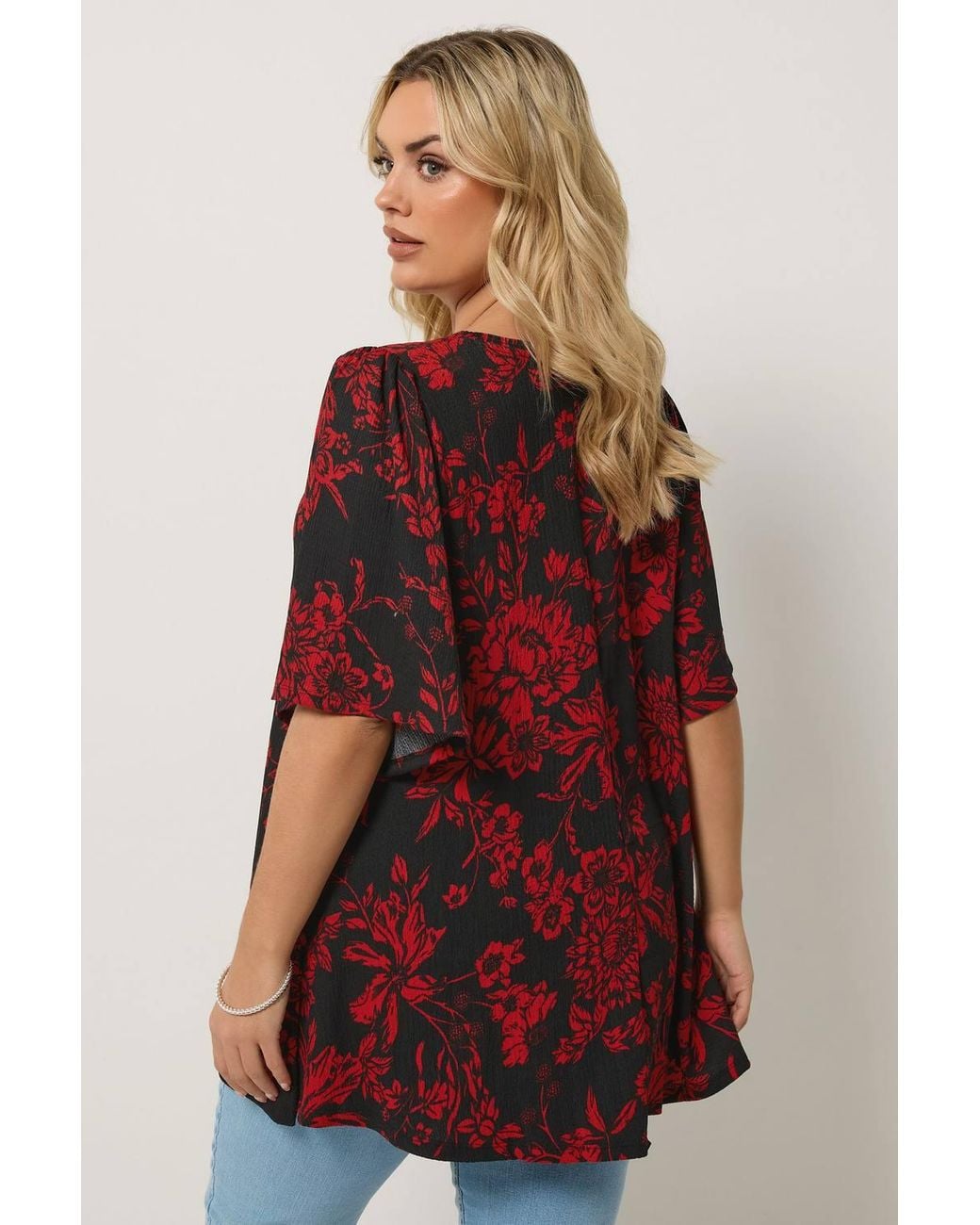 Yours Red Floral Pleat Front Top
