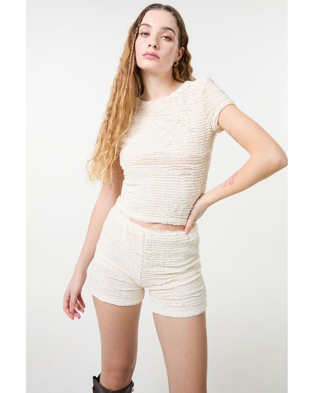 Pink Vanilla Black Textured Stretch Jersey Top