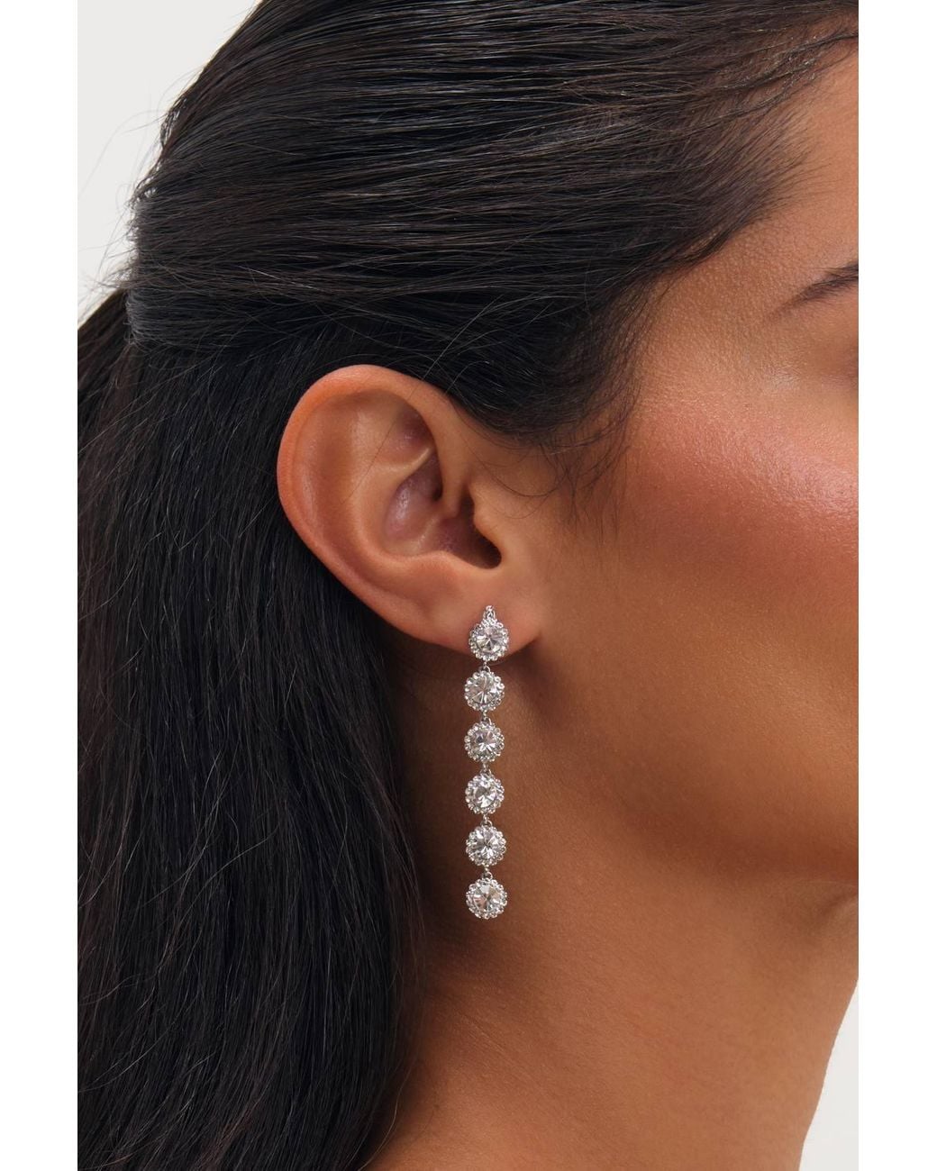 Jon Richard Black Rhodium Plated Crystal Linear Drop Earrings