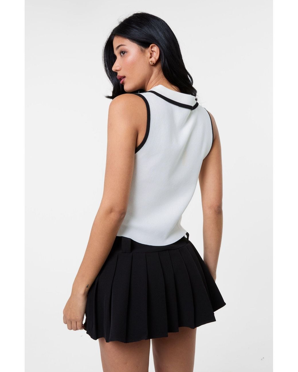 Pink Vanilla White Half Zip Crop Polo Top With Contrast Piping