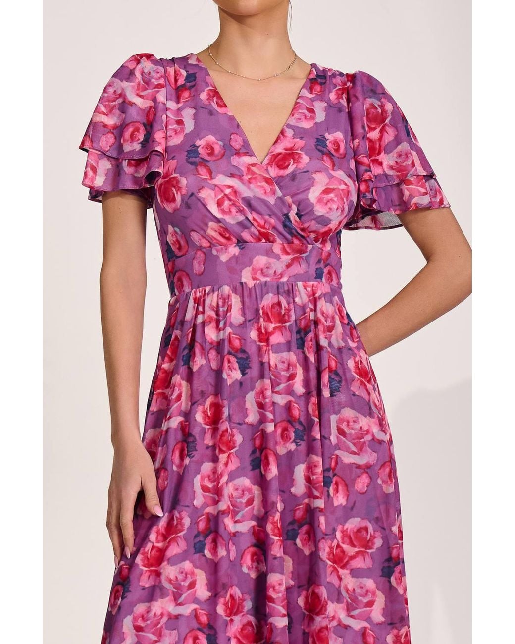 Jolie Moi Pink Angel Sleeve Mesh Midi Dress