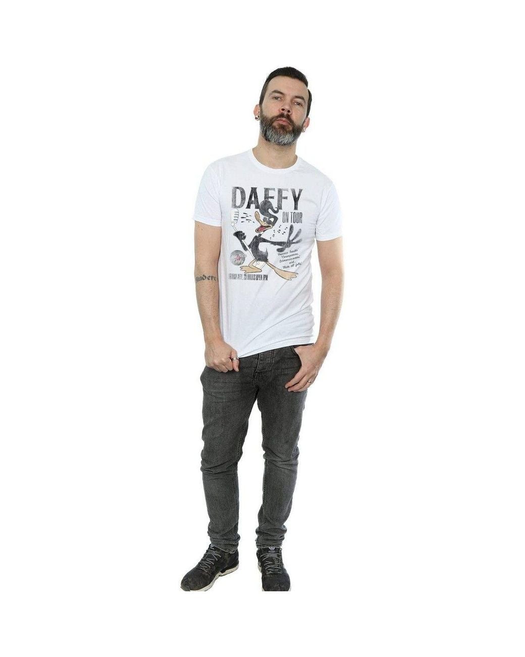 Looney Tunes White Concert Daffy Duck Cotton T-Shirt for men