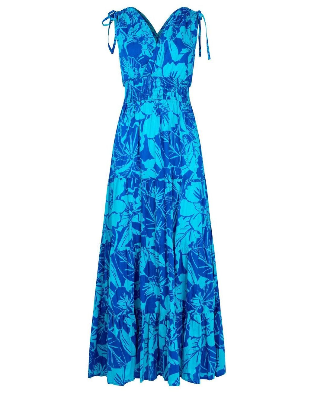 Joe Browns Blue Wrap Front Maxi Dress With Adjustable Shoulder Ties & Shirred Waist