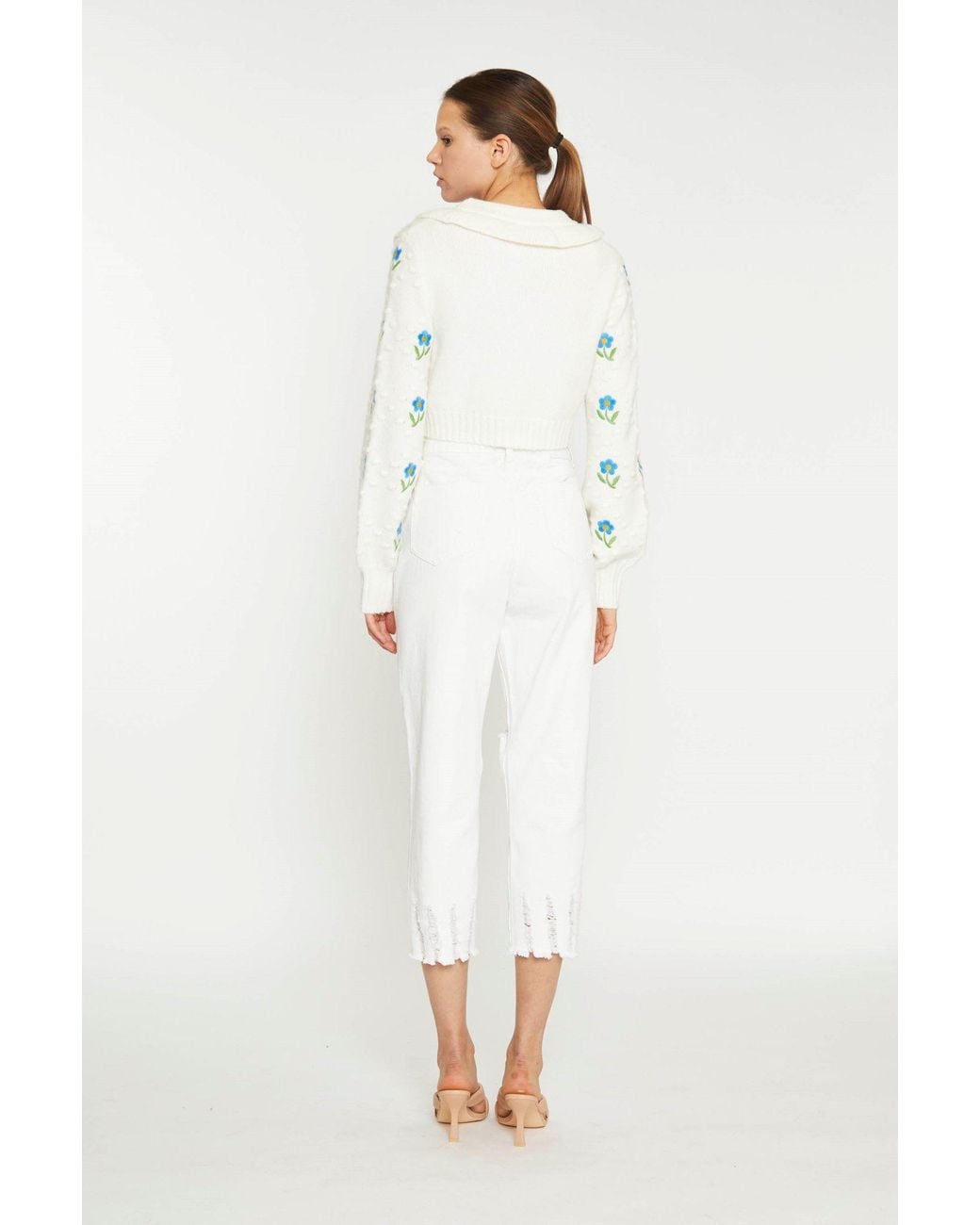 Shnoo White Ruffle Embroidered Cardigan