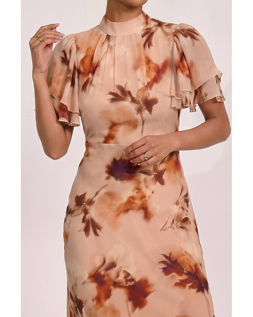 Jolie Moi Natural High Neck Angel Sleeve Chiffon Maxi Dress