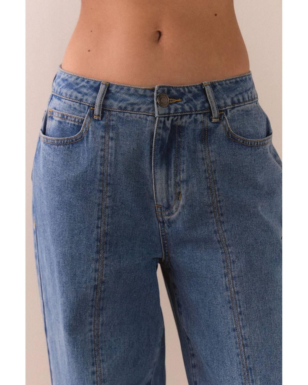 Warehouse Blue Seam Detail Mid Rise Pencil Leg Jean