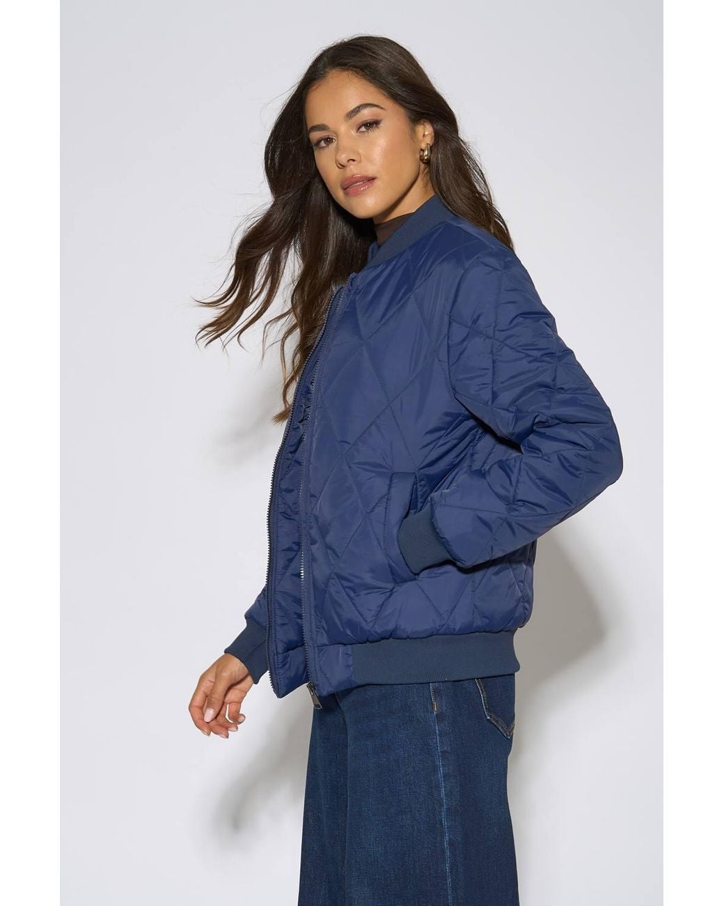 Gini London Blue Rib Trim Puffer Bomber Jacket
