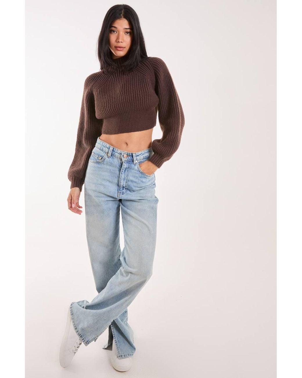 Pink Vanilla Brown High Neck Knitted Jumper