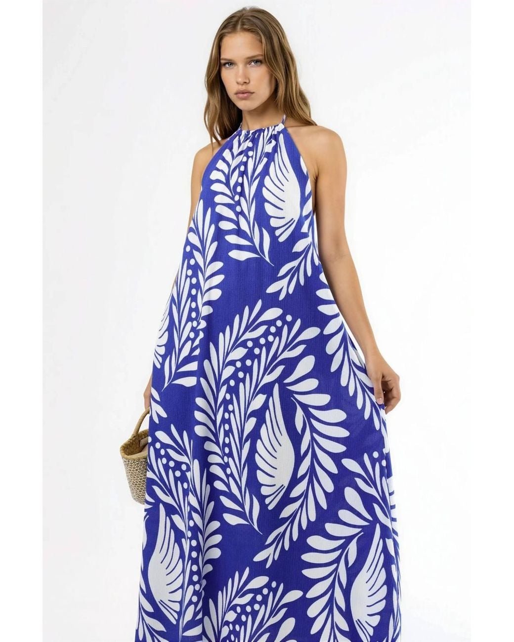 Hiccup Blue Patterned Halter Neck Maxi Dress