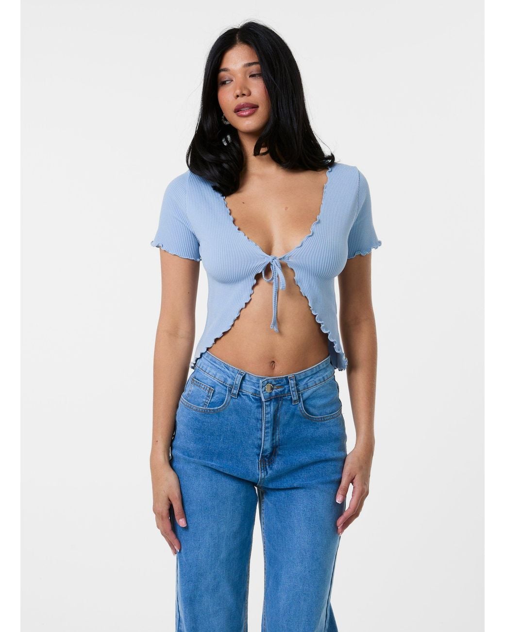 Pink Vanilla Blue Lettuce Hem Tie Front Top