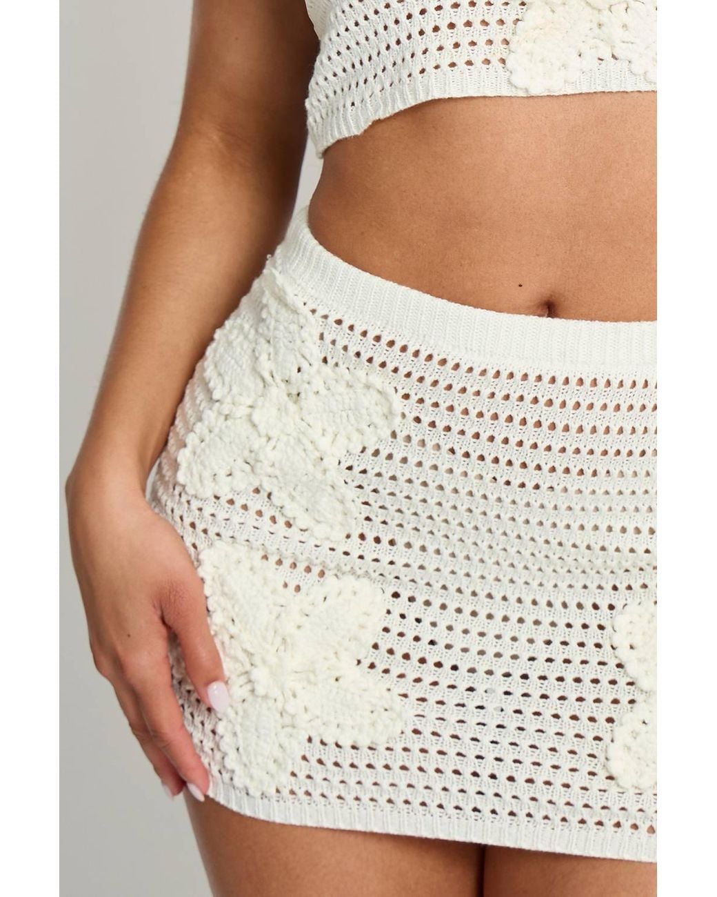 Public Desire White Floral Embroidered Crochet Mini Skirt Co Ord