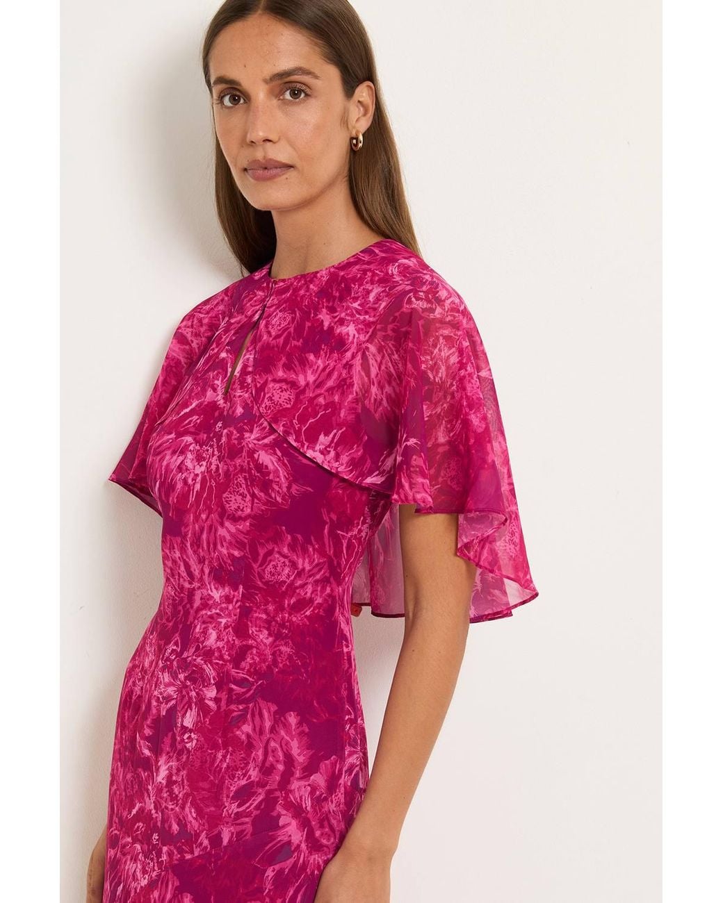 Wallis Pink Abstract Cape Sleeve Midi Dress