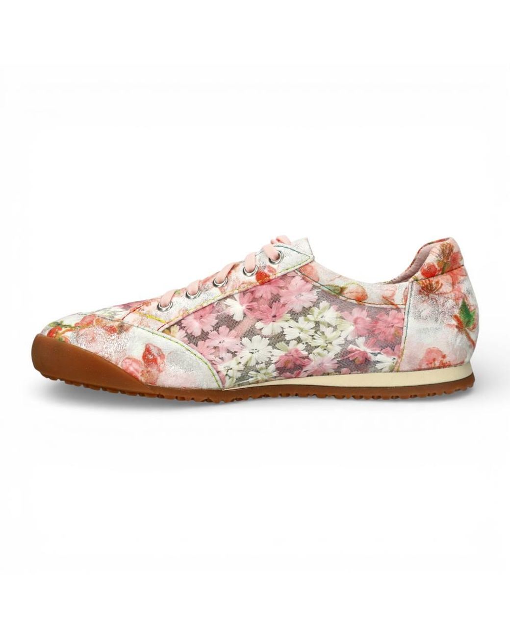 LAURA VITA Pink Floral Leather Trainers Zip Sneaker Shoes