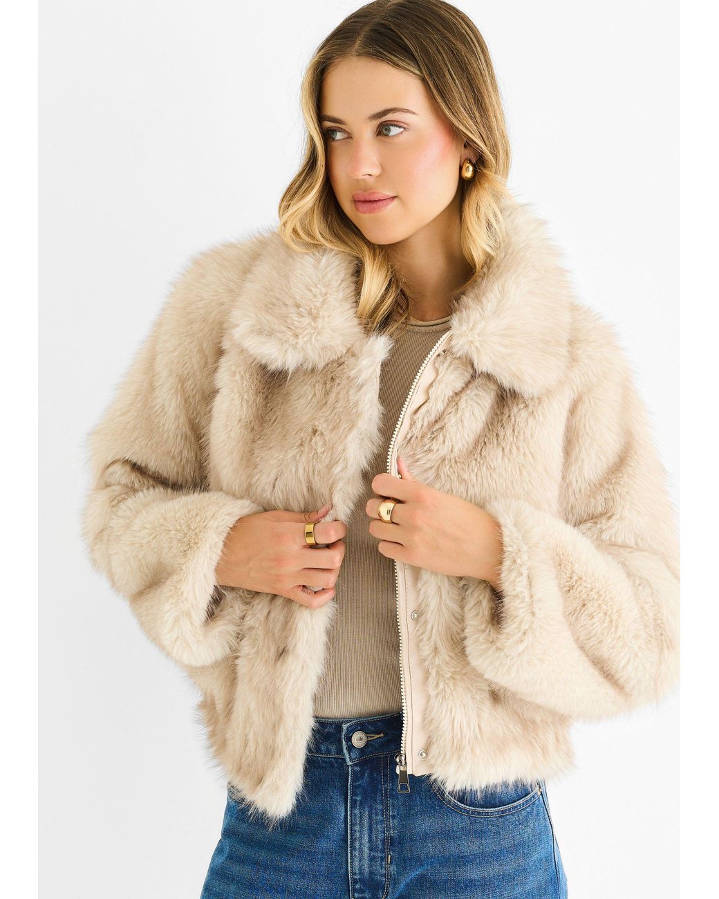 Gini London Blue Premium Ombre Faux Fur Jacket