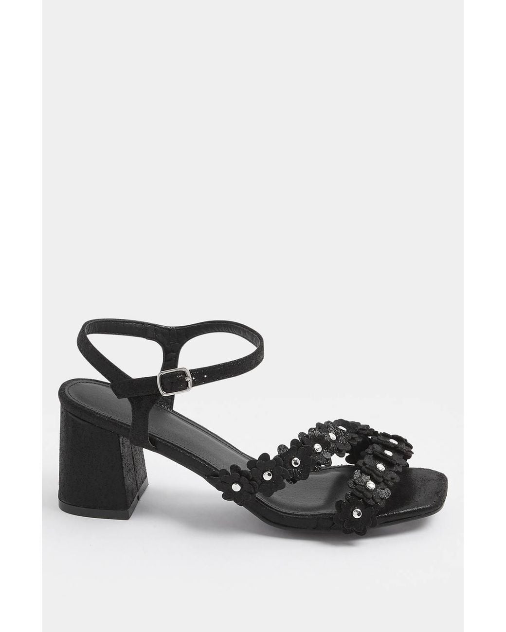 Yours Black Floral Block Heel Sandals