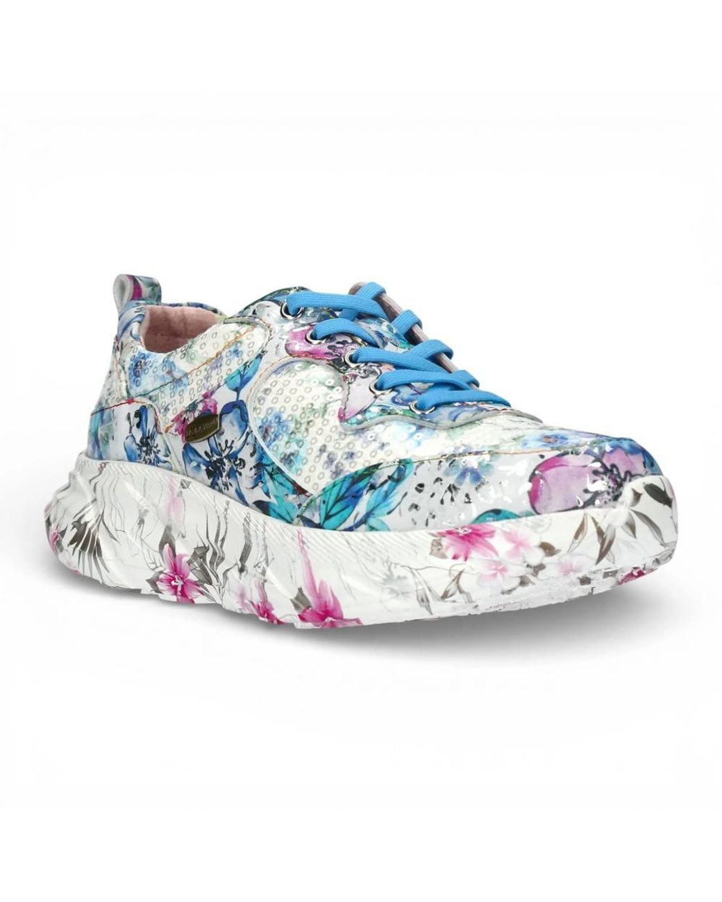 TruClothing Blue Sofiao 07 Floral Leather Trainers Platform Sneaker Shoes