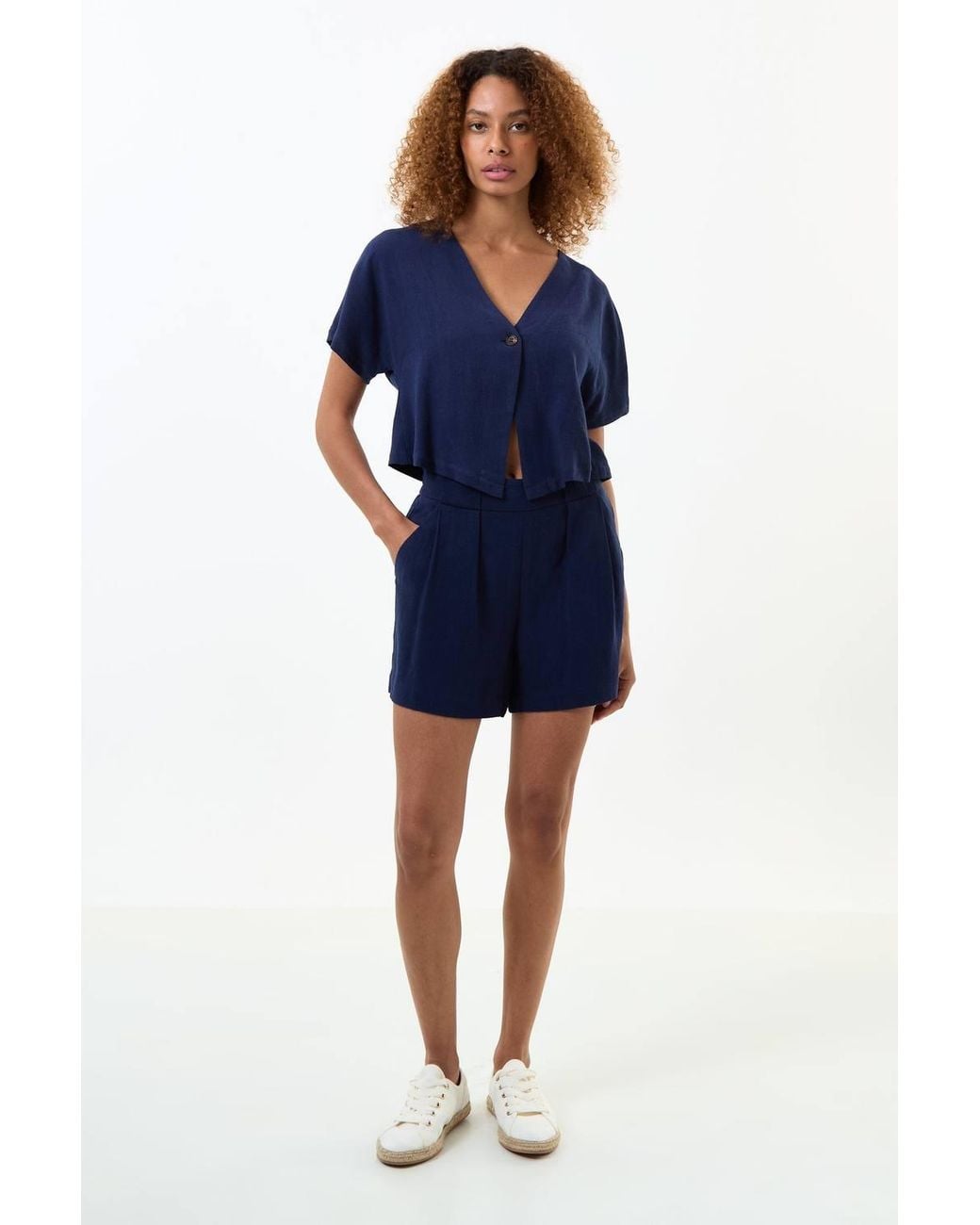 Louche Blue Cloe Linen Mix Waistcoat Top