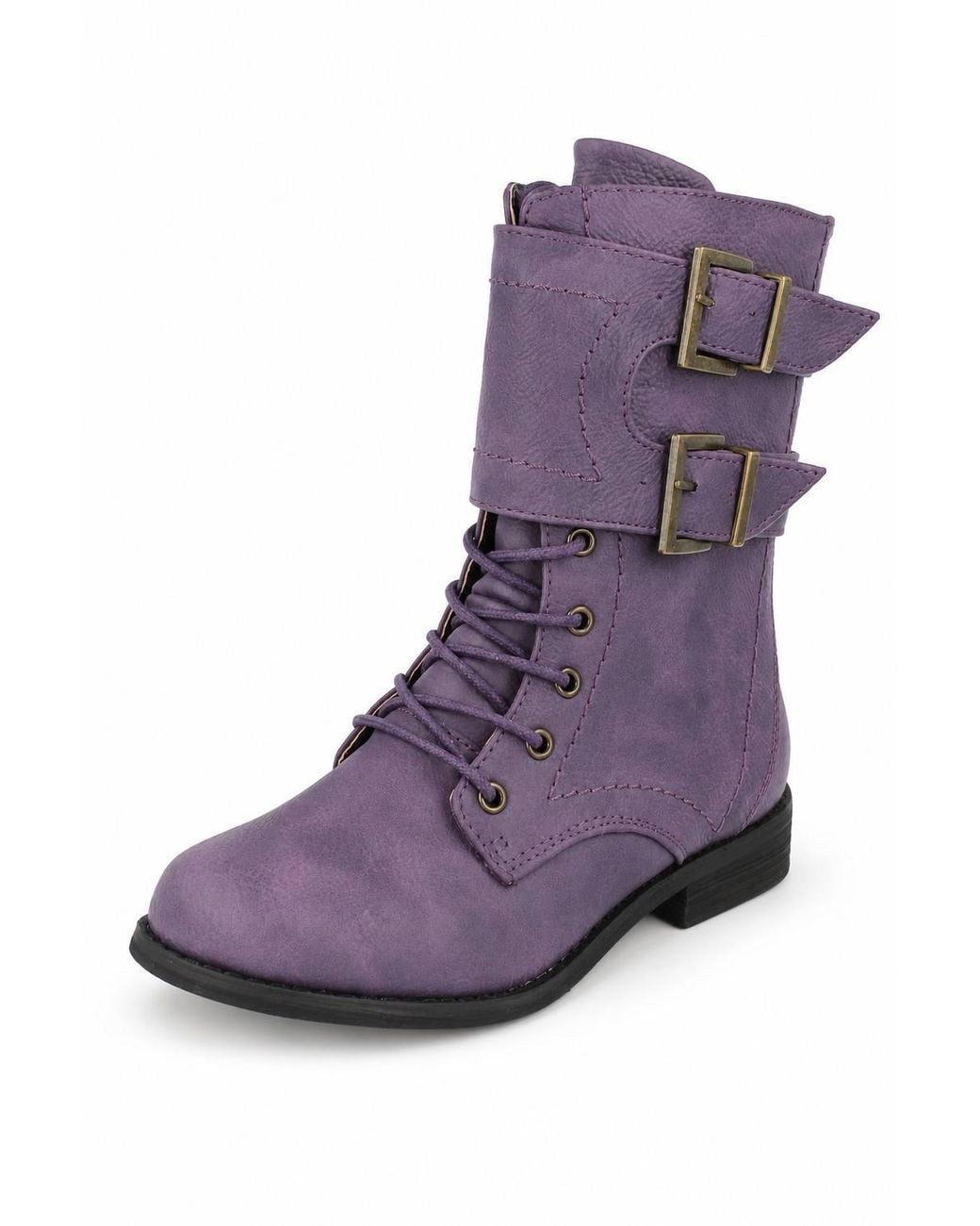 Spot on Blue Buckle Detail Lace Up Mid Calf Boots