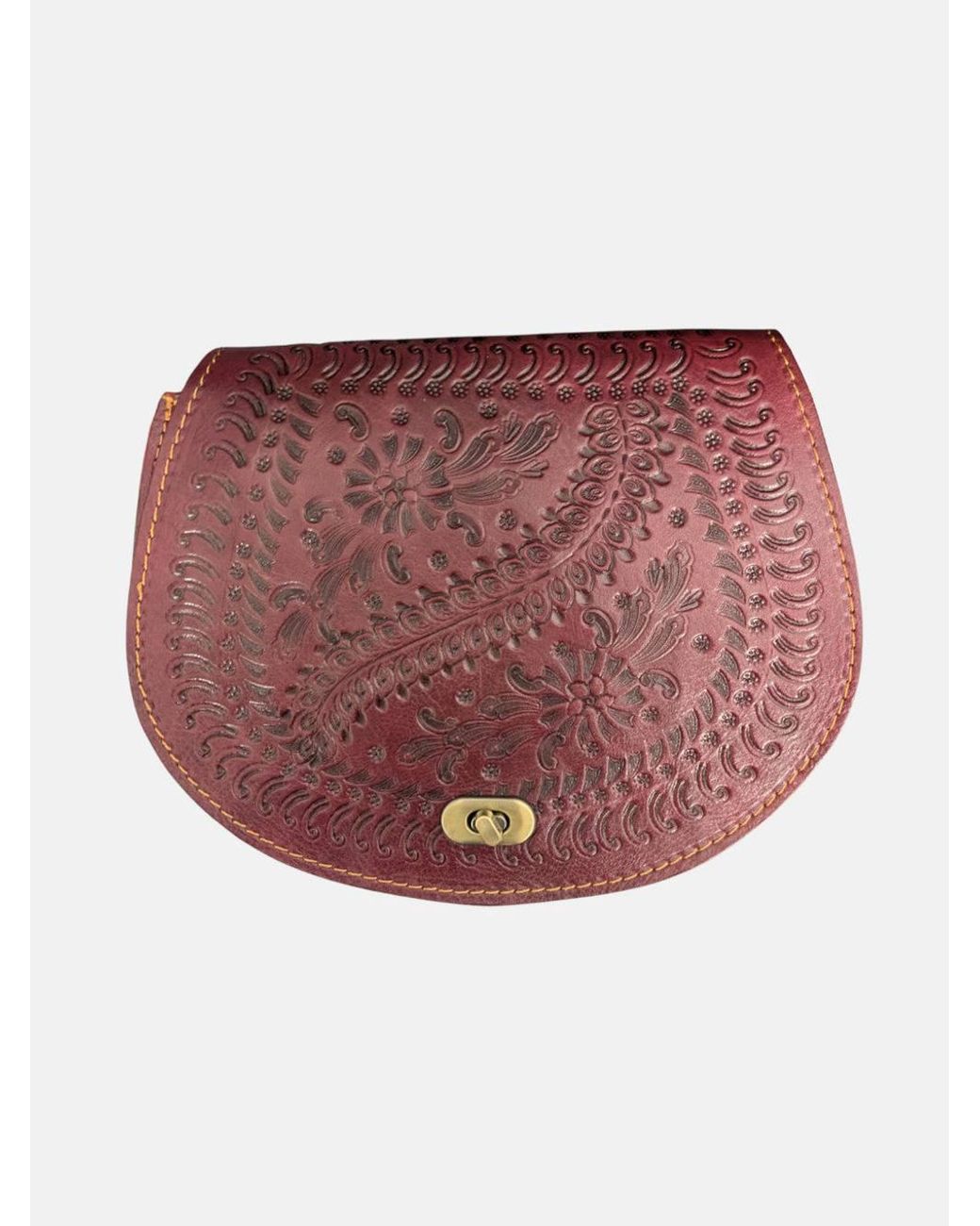 Berber Leather Pink 'The Temara' Embossed Leather Saddle Bag