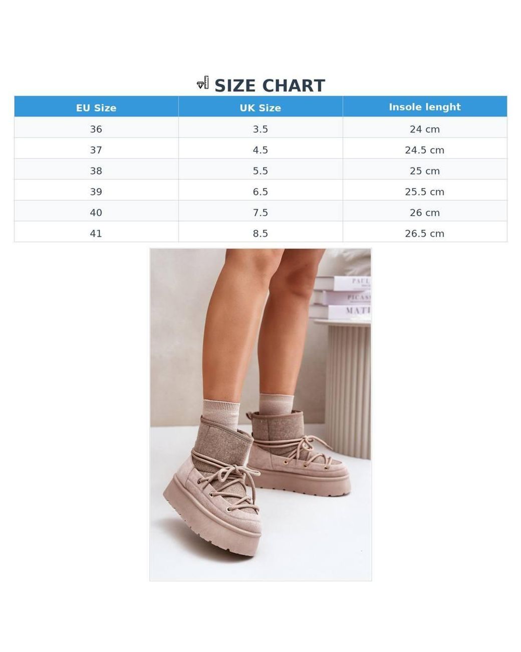 Love Lace Natural Office Platform Lace-Up Suede Snow Boots