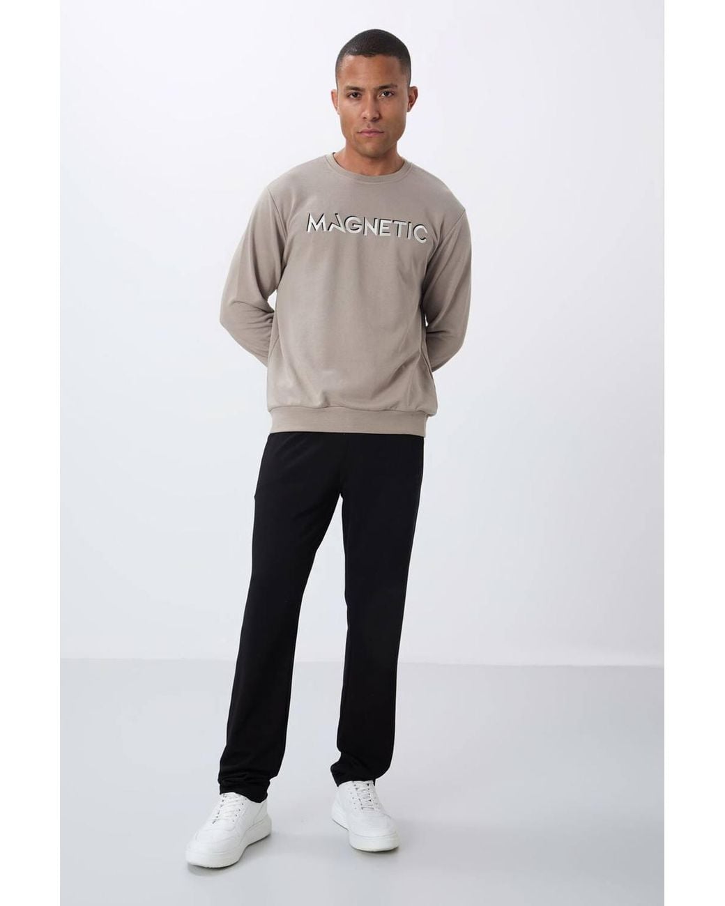 TOMMY LIFE Gray Printed Crew Neck Sweatshirt for men