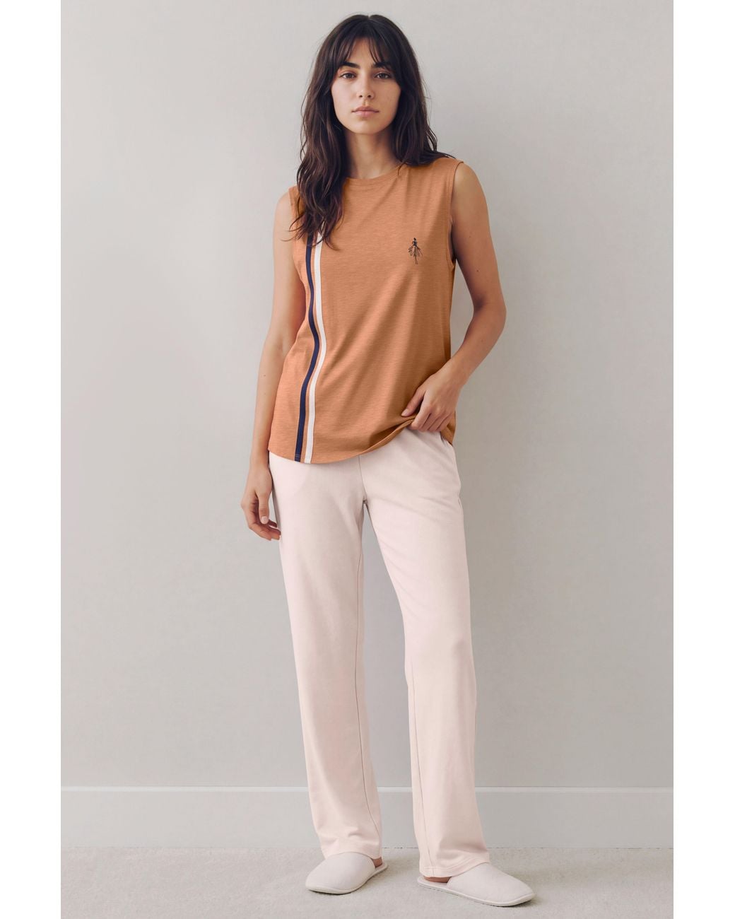 Enorsia Orange Cotton Sleeveless Top