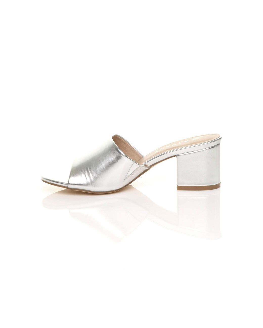 AJVANI White Mid Block Heel Peep Toe Mules Sandals