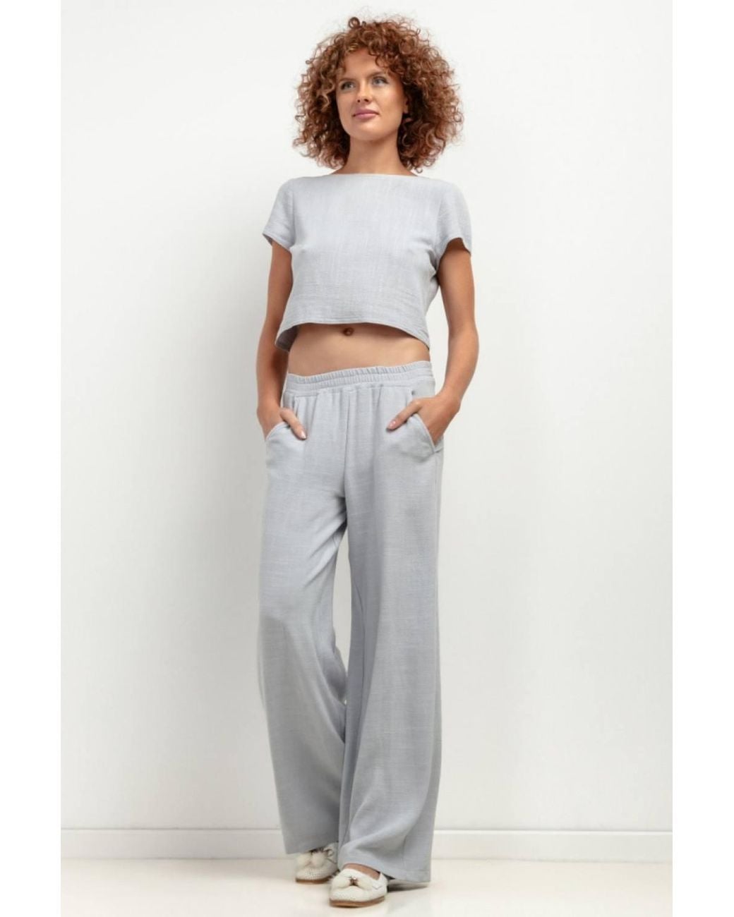 Love Lace Gray Summer Linen Comfortable Wide Leg Trousers